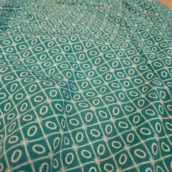 Meraki Faux Wrap Blouse Puff Sleeve Women’s Large Green Teal Geometric Pattern - Picture 10 of 10